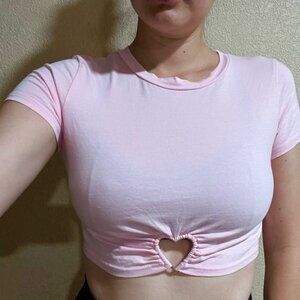 COPY - Light pink cropped short sleeve metal heart top